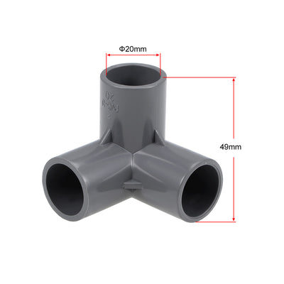 Harfington Uxcell 3-Way Elbow Metric PVC Fitting, 20mm Socket, Tee Corner Fittings Gray 2Pcs