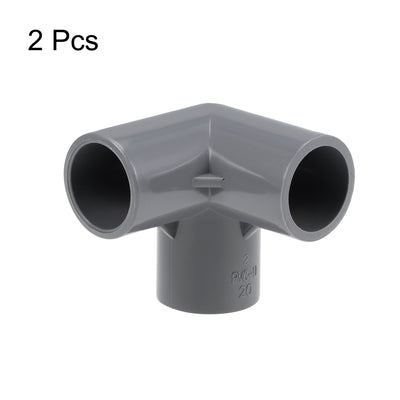 Harfington Uxcell 3-Way Elbow Metric PVC Fitting, 20mm Socket, Tee Corner Fittings Gray 2Pcs