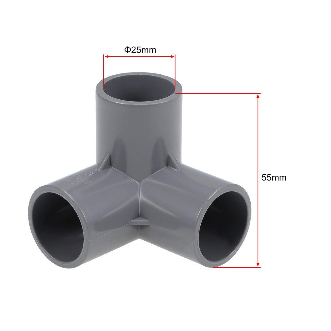 uxcell Uxcell 3-Way Elbow Metric PVC Fitting, 25mm Socket, Tee Corner Fittings Gray 2Pcs