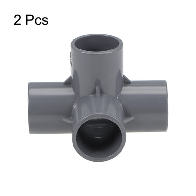 Harfington Uxcell 4 Way 25mm Tee Metric PVC Fitting Elbow - PVC Furniture - PVC Elbow Fittings Gray 2Pcs