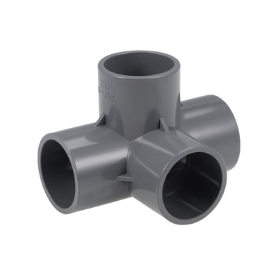 Harfington Uxcell 4 Way 32mm Tee Metric PVC Fitting Elbow - PVC Furniture - PVC Elbow Fittings Gray 5Pcs