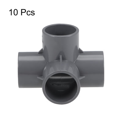 Harfington Uxcell 4 Way 32mm Tee Metric PVC Fitting Elbow - PVC Furniture - PVC Elbow Fittings Gray 10Pcs