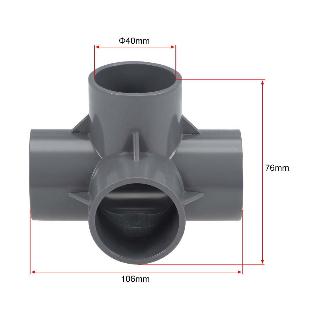 uxcell Uxcell 4-Way 40mm Tee Metric PVC Fitting Elbow - PVC Furniture - PVC Elbow Fittings Gray