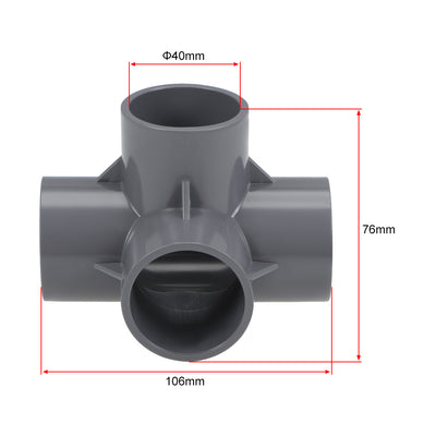 Harfington Uxcell 4 Way 40mm Tee Metric PVC Fitting Elbow - PVC Furniture - PVC Elbow Fittings Gray 2Pcs