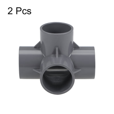 Harfington Uxcell 4 Way 40mm Tee Metric PVC Fitting Elbow - PVC Furniture - PVC Elbow Fittings Gray 2Pcs