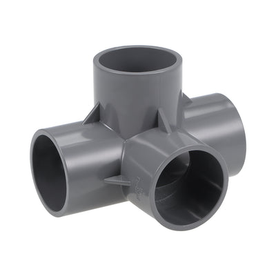 Harfington Uxcell 4 Way 40mm Tee Metric PVC Fitting Elbow - PVC Furniture - PVC Elbow Fittings Gray 2Pcs