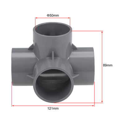 Harfington Uxcell 4 Way 50mm Tee Metric PVC Fitting Elbow - PVC Furniture - PVC Elbow Fittings Gray 2Pcs