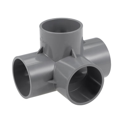 Harfington Uxcell 4 Way 50mm Tee Metric PVC Fitting Elbow - PVC Furniture - PVC Elbow Fittings Gray 2Pcs