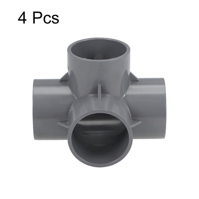 Harfington Uxcell 4 Way 50mm Tee Metric PVC Fitting Elbow - PVC Furniture - PVC Elbow Fittings Gray 4Pcs