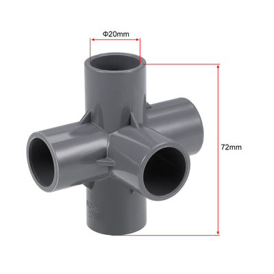 Harfington Uxcell 5 Way 20mm Tee Metric PVC Fitting Elbow - PVC Furniture Elbow Fittings Gray 5Pcs