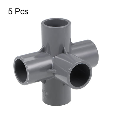 Harfington Uxcell 5 Way 20mm Tee Metric PVC Fitting Elbow - PVC Furniture Elbow Fittings Gray 5Pcs