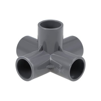 Harfington Uxcell 5 Way 20mm Tee Metric PVC Fitting Elbow - PVC Furniture Elbow Fittings Gray 5Pcs