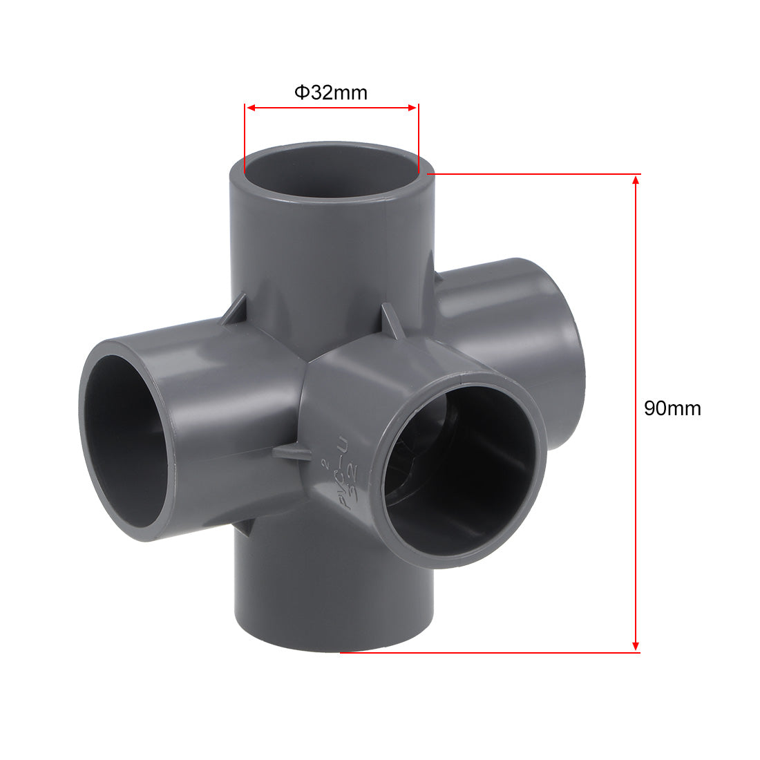 uxcell Uxcell 5 Way 32mm Tee Metric PVC Fitting Elbow - PVC Furniture Elbow Fittings Gray 2Pcs