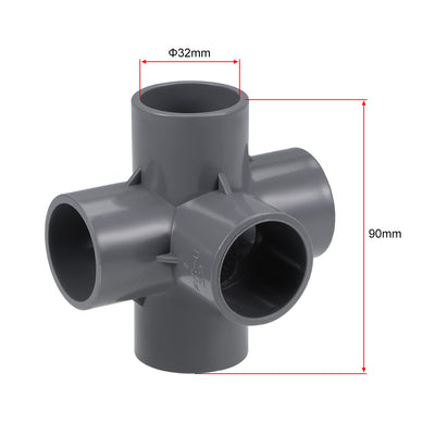 Harfington Uxcell 5 Way 32mm Tee Metric PVC Fitting Elbow - PVC Furniture Elbow Fittings Gray 2Pcs