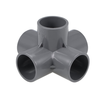 Harfington Uxcell 5 Way 32mm Tee Metric PVC Fitting Elbow - PVC Furniture Elbow Fittings Gray 2Pcs