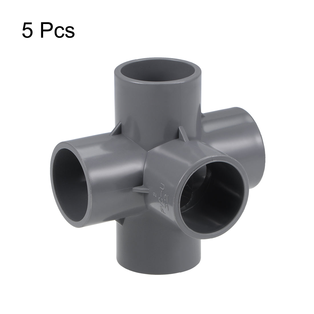 uxcell Uxcell 5 Way 32mm Tee Metric PVC Fitting Elbow - PVC Furniture Elbow Fittings Gray 5Pcs