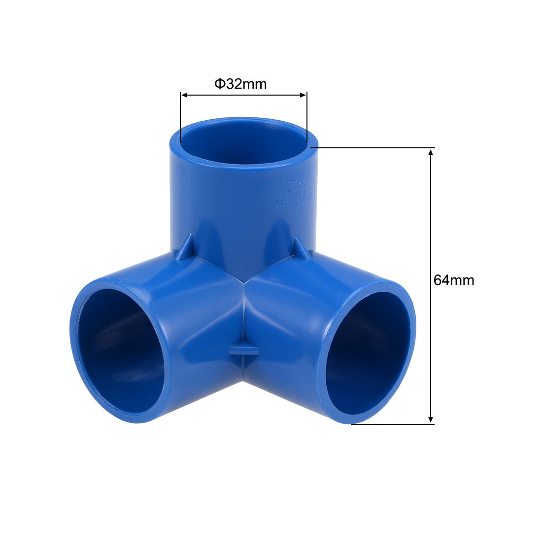 uxcell Uxcell 3-Way Elbow Metric PVC Fitting, 32mm Socket, Tee Corner Fittings Blue 2Pcs