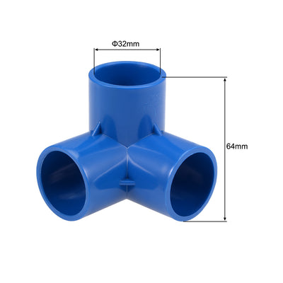 Harfington Uxcell 3-Way Elbow Metric PVC Fitting, 32mm Socket, Tee Corner Fittings Blue 2Pcs