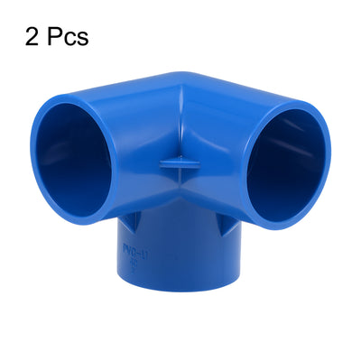 Harfington Uxcell 3-Way Elbow Metric PVC Fitting, 40mm Socket, Tee Corner Fittings Blue 2Pcs