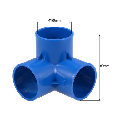 Harfington Uxcell 3-Way Elbow Metric PVC Fitting, 50mm Socket, Tee Corner Fittings Blue 2Pcs