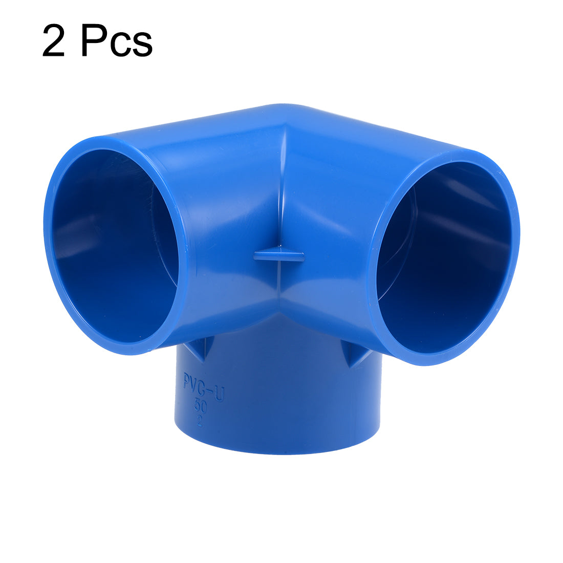 uxcell Uxcell 3-Way Elbow Metric PVC Fitting, 50mm Socket, Tee Corner Fittings Blue 2Pcs