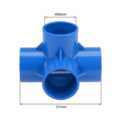 Harfington Uxcell 4 Way 50mm Tee Metric PVC Fitting Elbow - PVC Furniture Elbow Fittings Blue