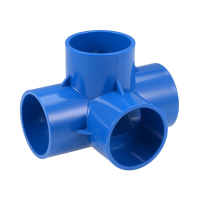 Harfington Uxcell 4 Way 50mm Tee Metric PVC Fitting Elbow - PVC Furniture Elbow Fittings Blue