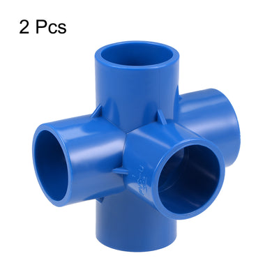 Harfington Uxcell 5-Wege T-Stück PVC Anschlussbogen 32mm, 2Stk Möbel Anschlussbogen Bewässerungssprinkler Rohr Verschraubung Blau