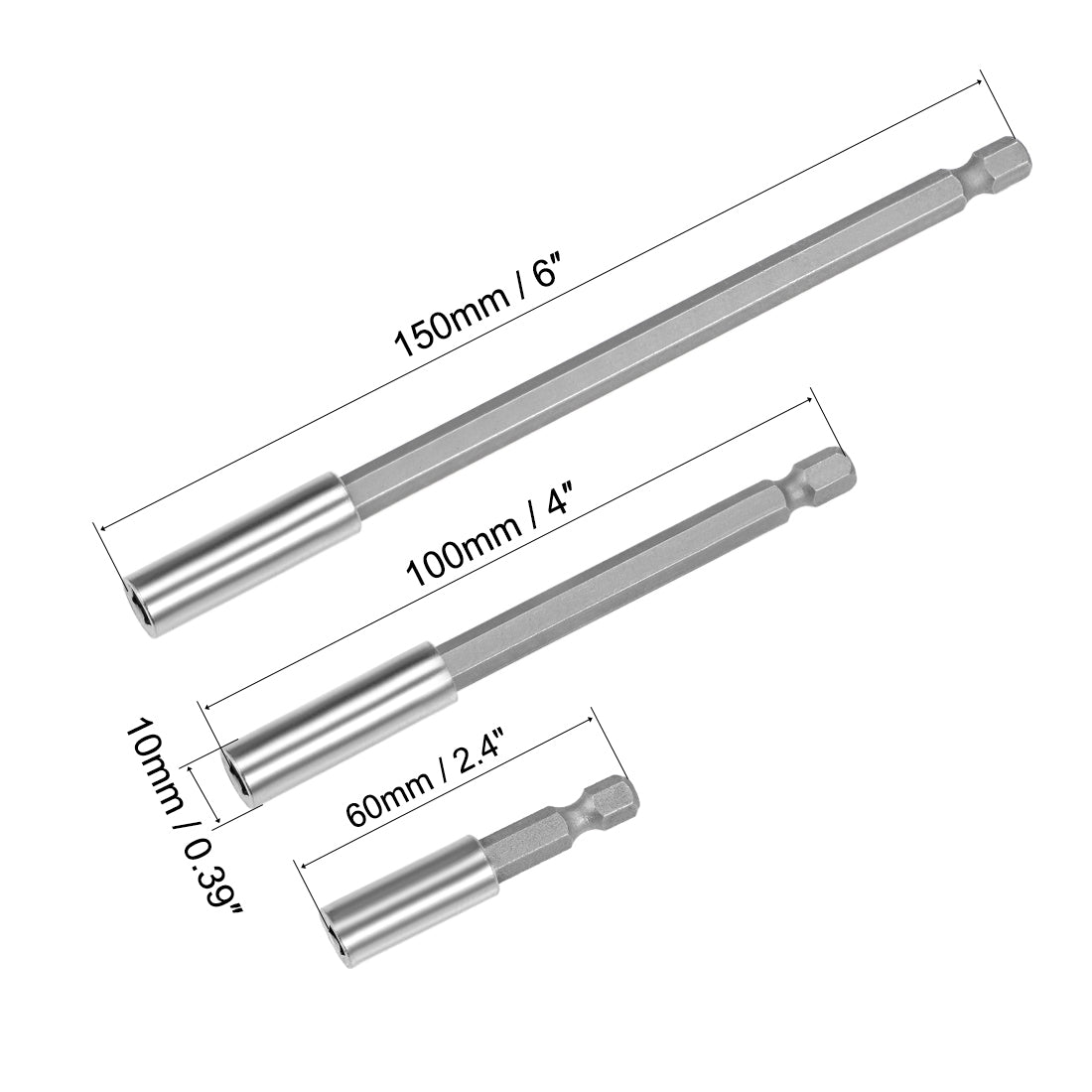 uxcell Uxcell Extension Extend Socket Drill Bit Holder Magnetic Hex Screwdriver Power Tools ,2.4/ 4/ 6-inch Length,1/4''-Hexagon Drill Set/(3pcs)