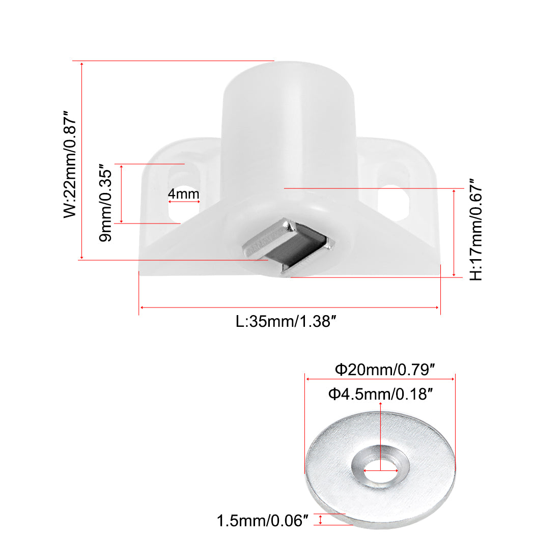 uxcell Uxcell Magnetic Latches Catch, Cabinet Door Magnet Latch for Cupboard Closet White 4pcs