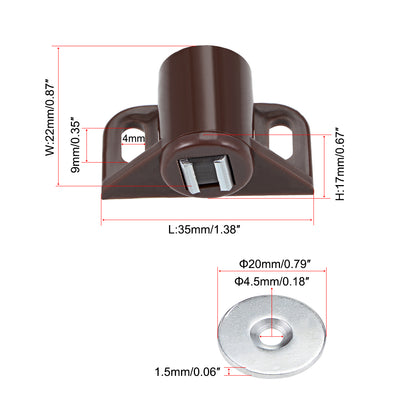 Harfington Uxcell Magnetic Latches Catch, Cabinet Door Magnet Latch for Cupboard Closet Brown 4pcs