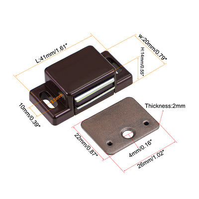 Harfington Uxcell Magnetic Cabinet Door Latches Catch 1.6" Length for Cupboard Closet Brown 12pcs