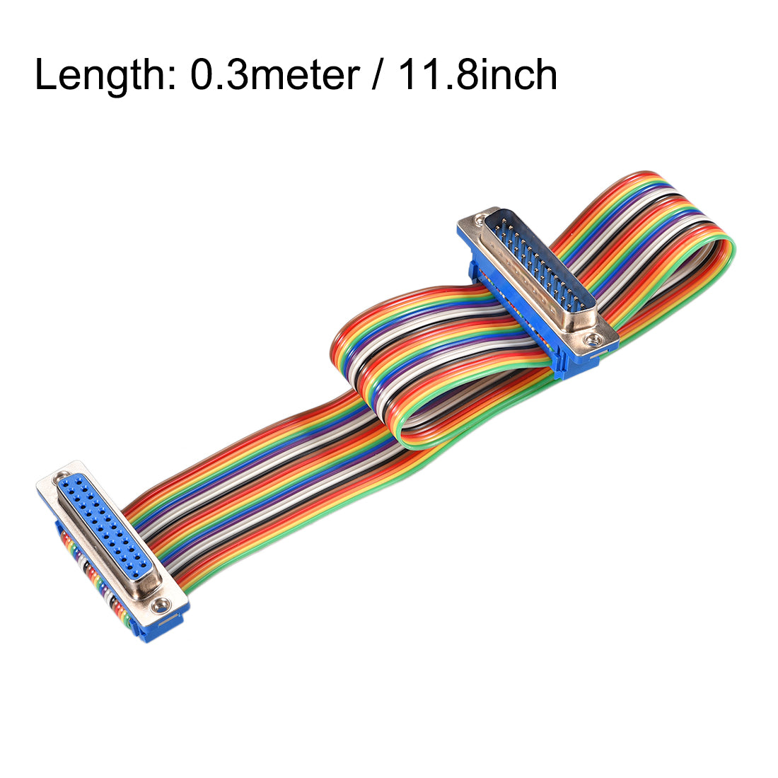 uxcell Uxcell IDC Rainbow Wire Flat Ribbon Cable DB25 Male to DB25 Female Connector 2.54mm Pitch 11.8inch Length