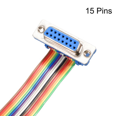 Harfington Uxcell IDC Rainbow Wire Flat Ribbon Cable DB15 F/F Connector 2.54mm Pitch 19.7inch Long