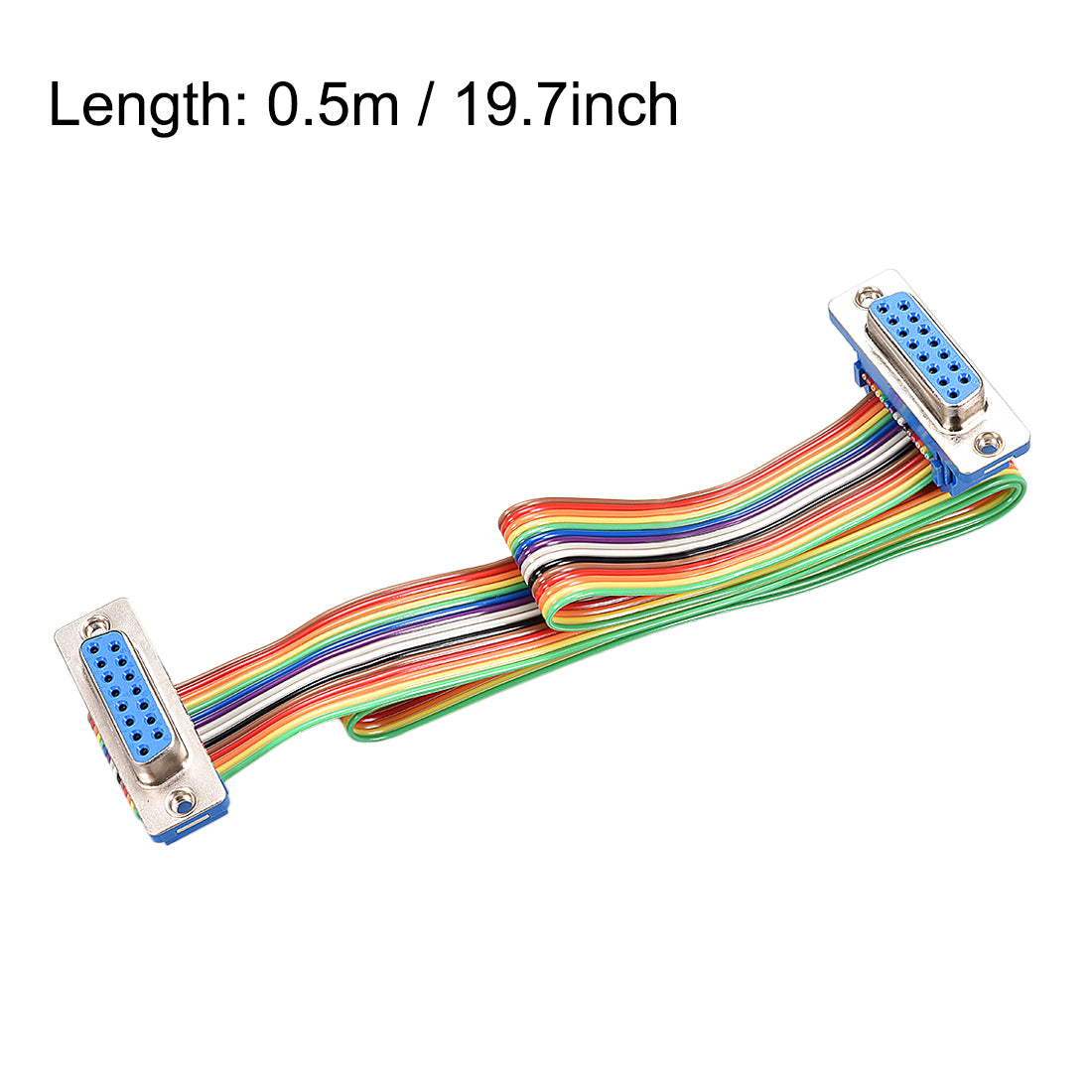 uxcell Uxcell IDC Rainbow Wire Flat Ribbon Cable DB15 F/F Connector 2.54mm Pitch 19.7inch Long