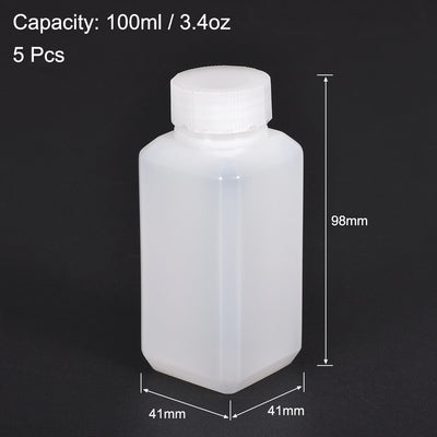 Harfington Uxcell Plastic Lab Chemical Reagent Bottle, 100ml/ 3.4oz Wide Mouth Sample Sealing Liquid/Solid Storage Bottles, White 5pcs