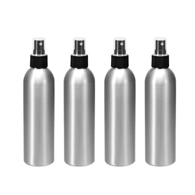 Harfington Uxcell 4pcs 8.5oz/250ml Aluminium Spray Bottle with Black Fine Mist Sprayer, Empty Refillable Container Travel Bottle