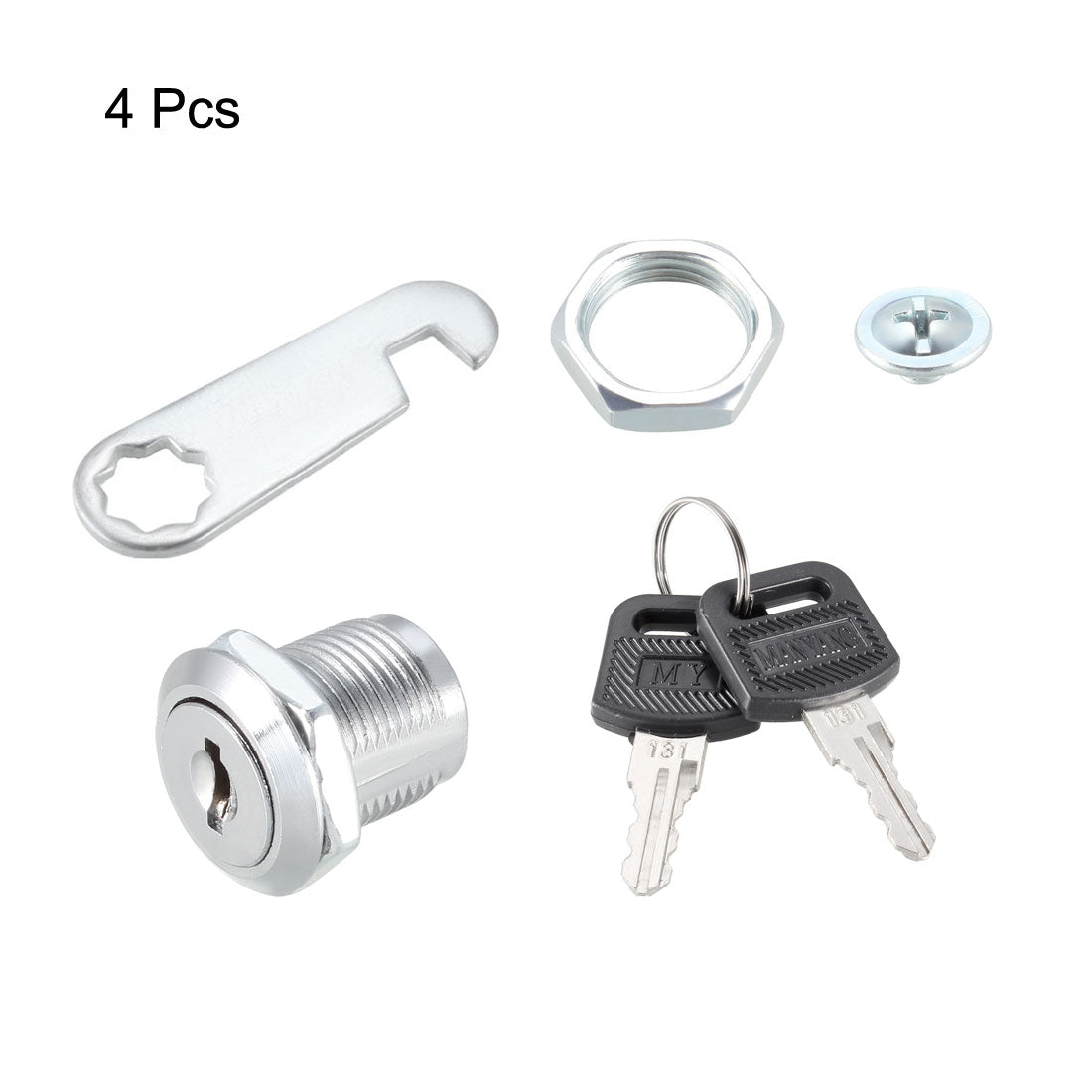 uxcell Uxcell Cam Lock 20mm Cylinder Length Fit Up to 1/2-inch Thick Panel Keyed Alike 4Pcs