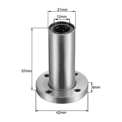 Harfington Uxcell 12mm Linear Ball Bearings LM12UU Extra Long Round Flange LMF12LUU, 12mm Bore, 21mm OD, 57mm Length 2pcs