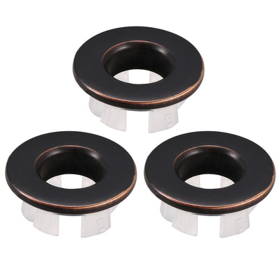 Harfington Uxcell Sink Basin Trim Overflow Cover Copper Insert in Hole Round Caps,Bronze Black,3Pcs