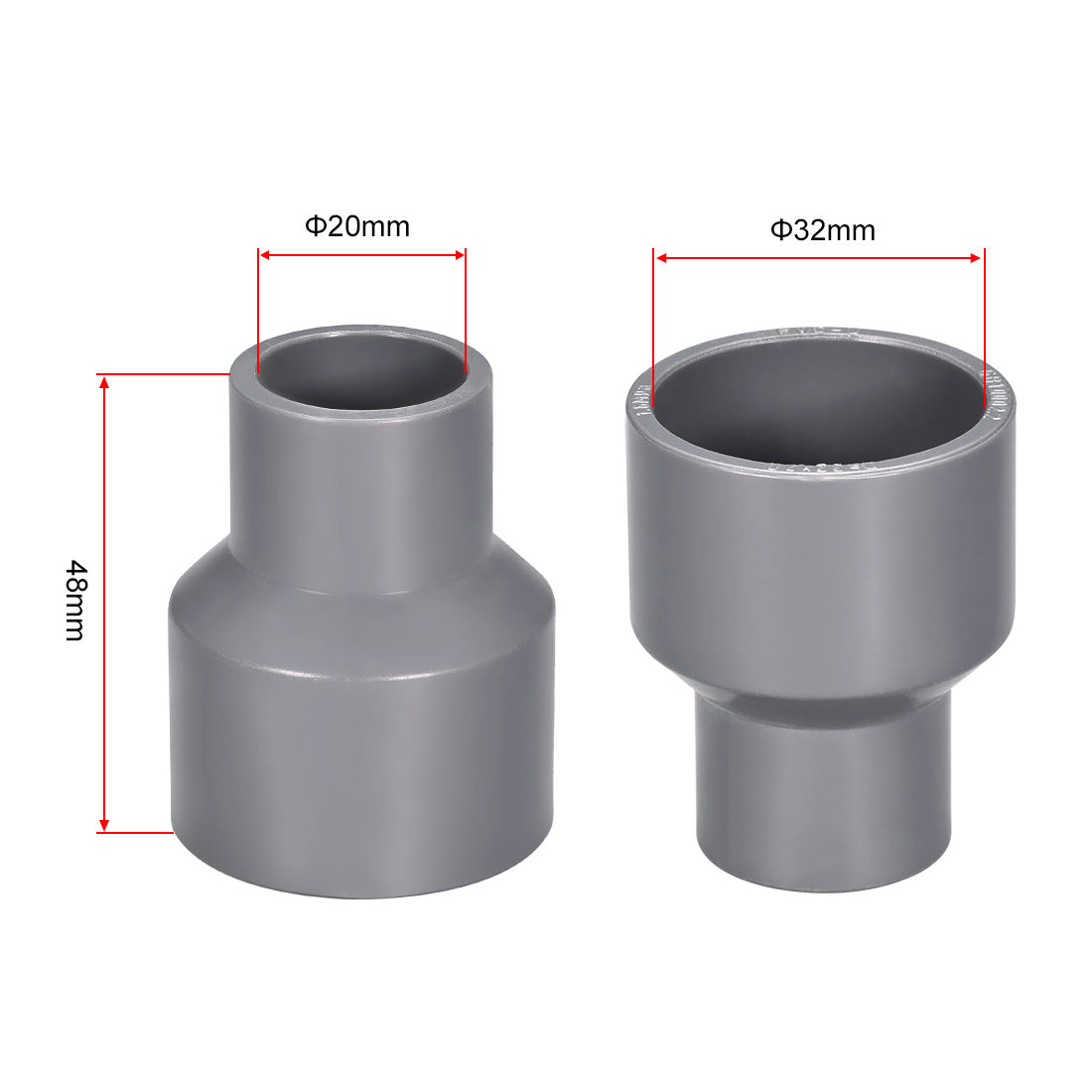 uxcell Uxcell 32mm x 20mm PVC Reducing Coupling Hub by Hub, DWV Pipe Fitting, Gray 2Pcs