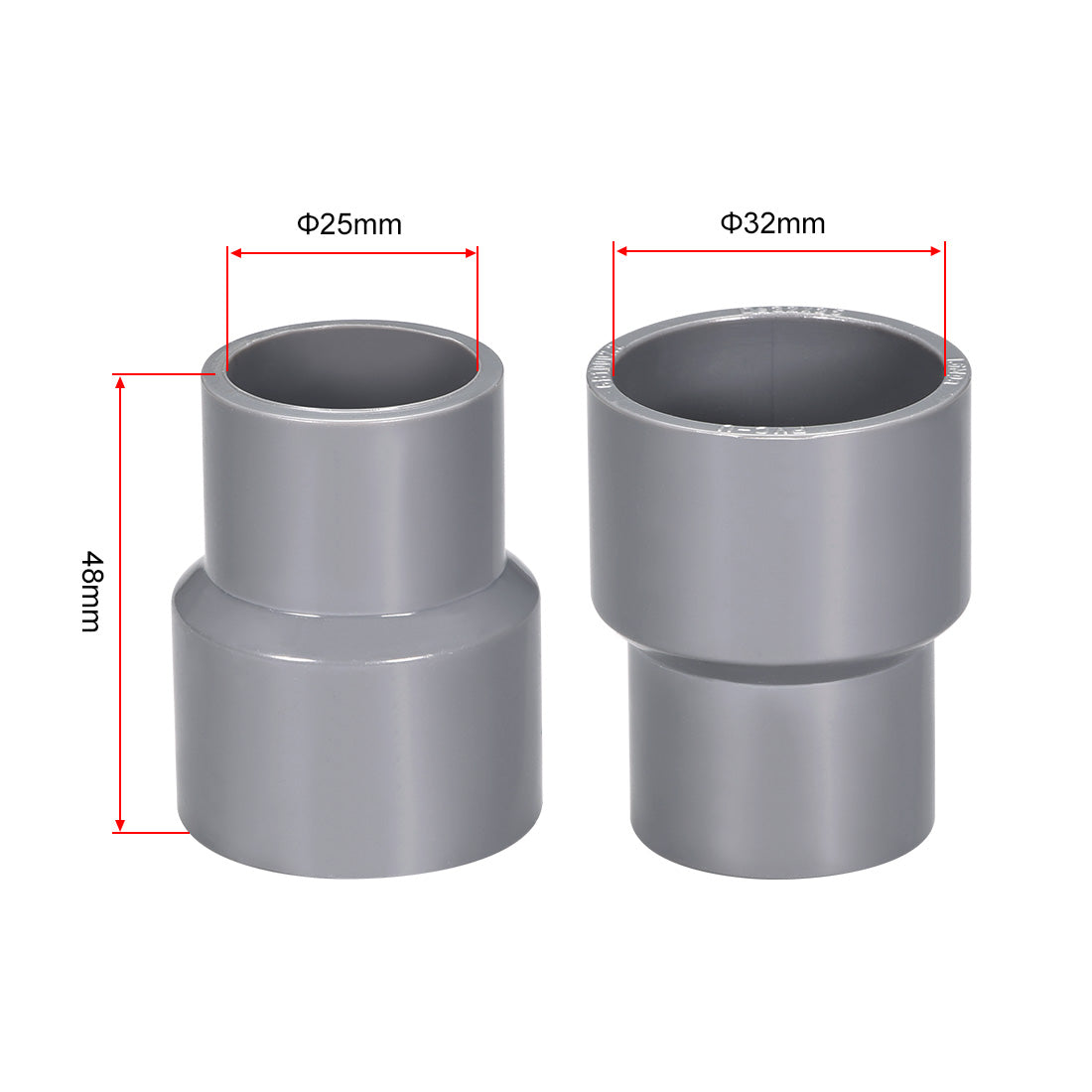 uxcell Uxcell 32mm x 25mm PVC Reducing Coupling Hub by Hub, DWV Pipe Fitting, Gray 2Pcs