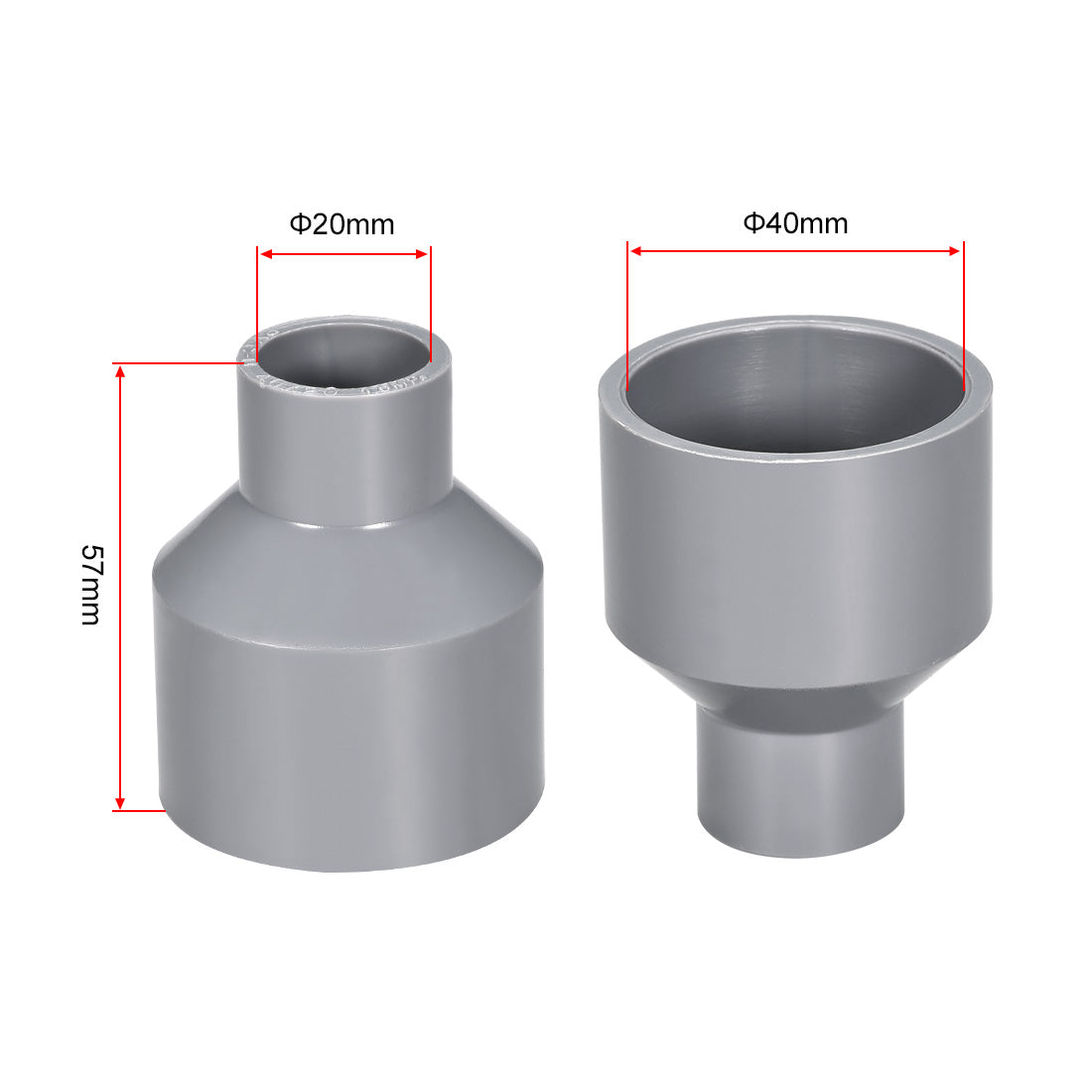 uxcell Uxcell 40mm x 20mm PVC Reducing Coupling Hub by Hub, DWV Pipe Fitting, Gray 2Pcs