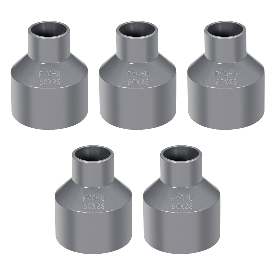 uxcell Uxcell 50mm x 25mm PVC Reducing Coupling Hub by Hub, DWV Pipe Fitting, Gray 5Pcs