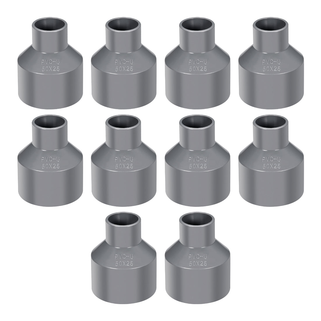 uxcell Uxcell 50mm x 25mm PVC Reducing Coupling Hub by Hub, DWV Pipe Fitting, Gray 10Pcs