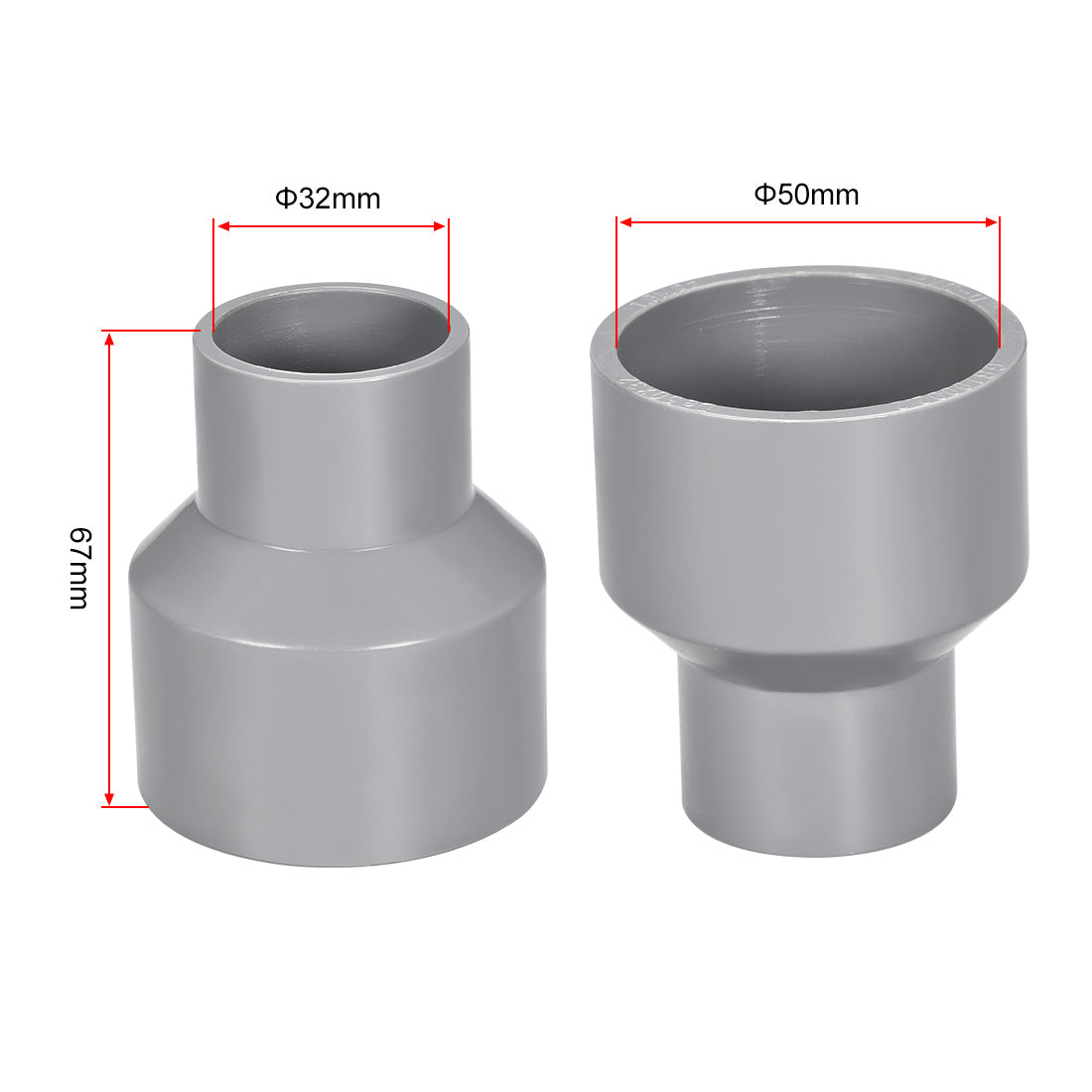 uxcell Uxcell 50mm x 32mm PVC Reducing Coupling Hub by Hub, DWV Pipe Fitting, Gray 5Pcs