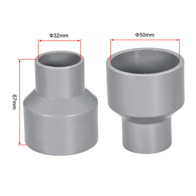 Harfington Uxcell 50mm x 32mm PVC Reducing Coupling Hub by Hub, DWV Pipe Fitting, Gray 5Pcs