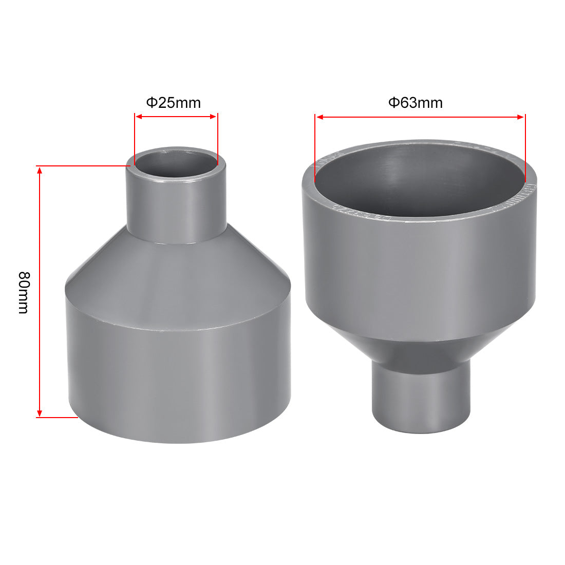 uxcell Uxcell 63mm x 25mm PVC Reducing Coupling Hub by Hub, DWV Pipe Fittings Gray