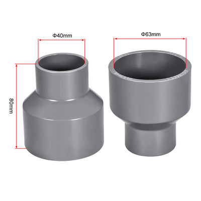 Harfington Uxcell 63mm x 40mm PVC Reducing Coupling Hub by Hub, DWV Pipe Fitting, Gray 5Pcs