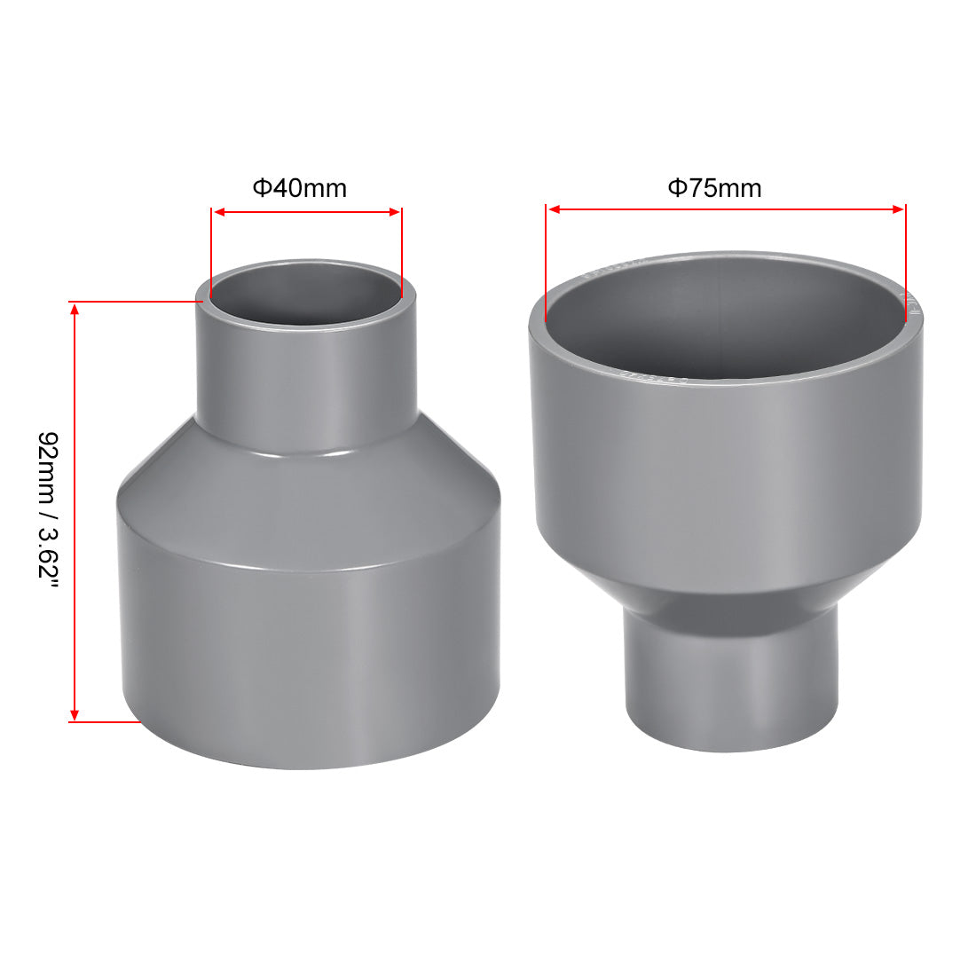 uxcell Uxcell 75mm x 40mm PVC Reducing Coupling Hub by Hub, DWV Pipe Fittings Gray